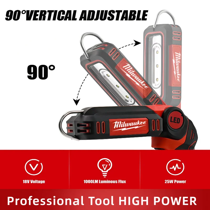 ميلووكي M18 LED ضوء العمل السوبر مشرق 90 درجة كليب على ضوء ليثيوم كشاف ضوء الإضاءة في الهواء الطلق التخييم بطارية 20 فولت