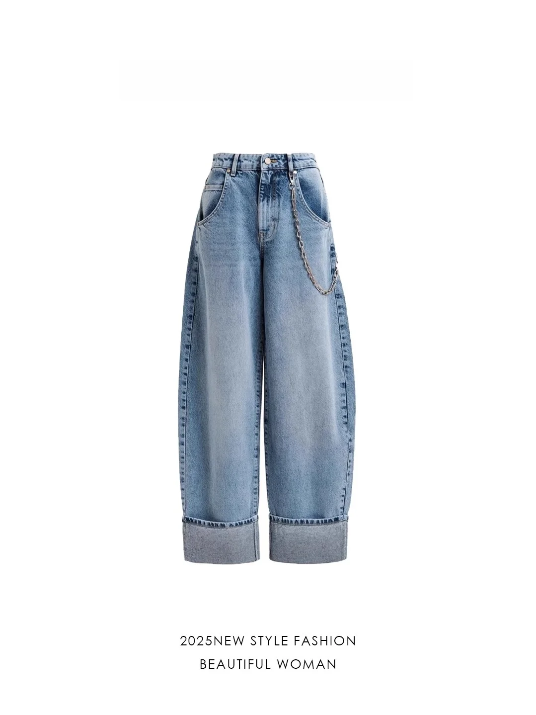 

Джинсы с высокой талией и широкими штанинами, повседневные, комфортные, свободного кроя, из денима, для женщин больших размеров, Knoinghead, новинка 2025