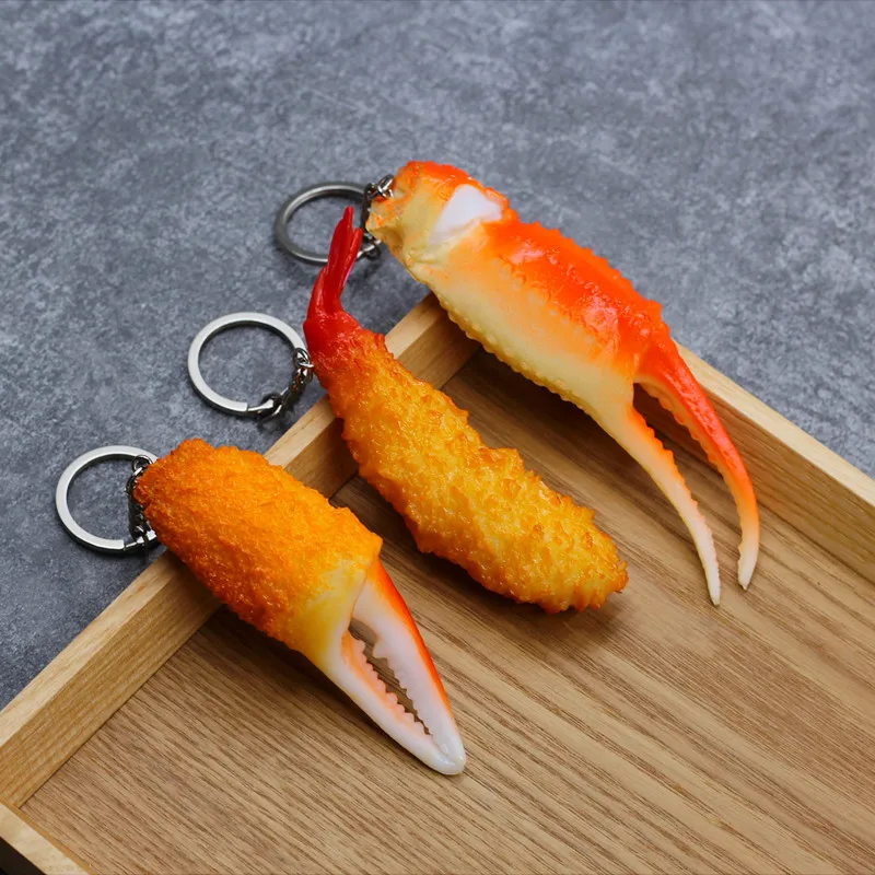 Luxury woman jewelry Simulated food keychain creative crab legs fries model key chain cute items
