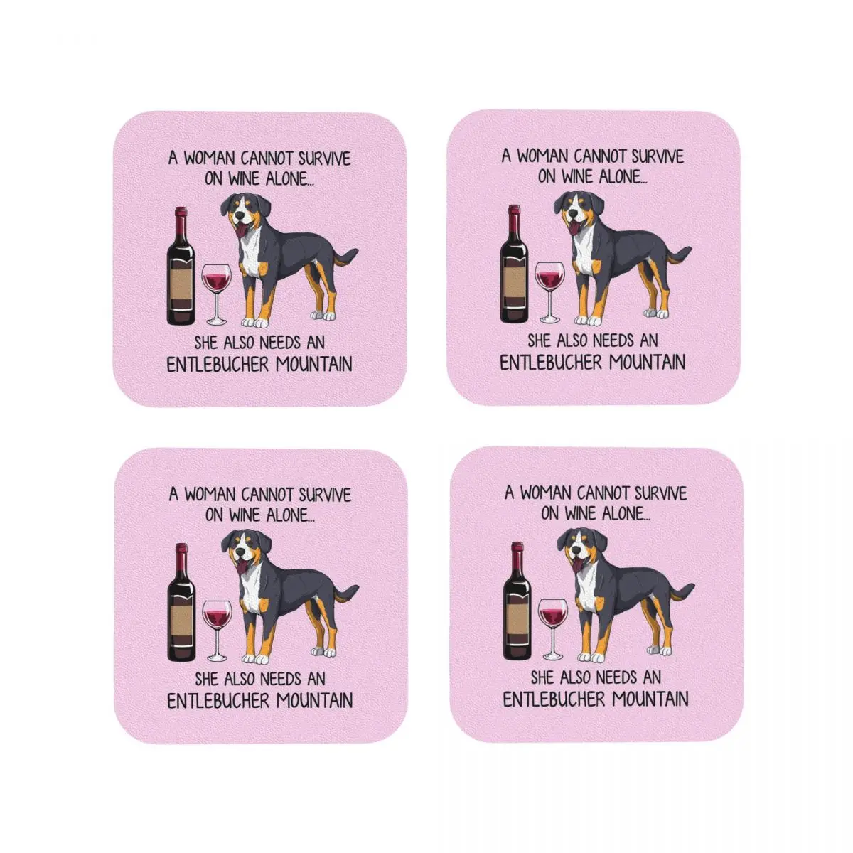 

Entlebucher Mountain Dog And Wine Funny Gift For Dog Mom Coasters Kitchen Insulation Cup Coffee Mats Tableware Pads Set of 4