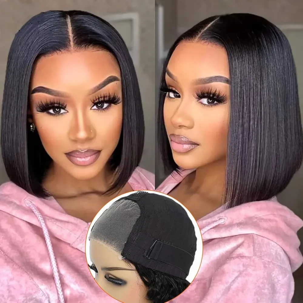 

Glueless Bob Wig Human Hair Wear and Go Glueless Lace Front Wigs PrePlucked Pre Cut Human Hair Short Straight Bob Wigs For Women