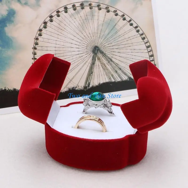 HX6F Jewelry Packaging Heart to Heart Box Peach Heart Double Ring Box Fashion Gift