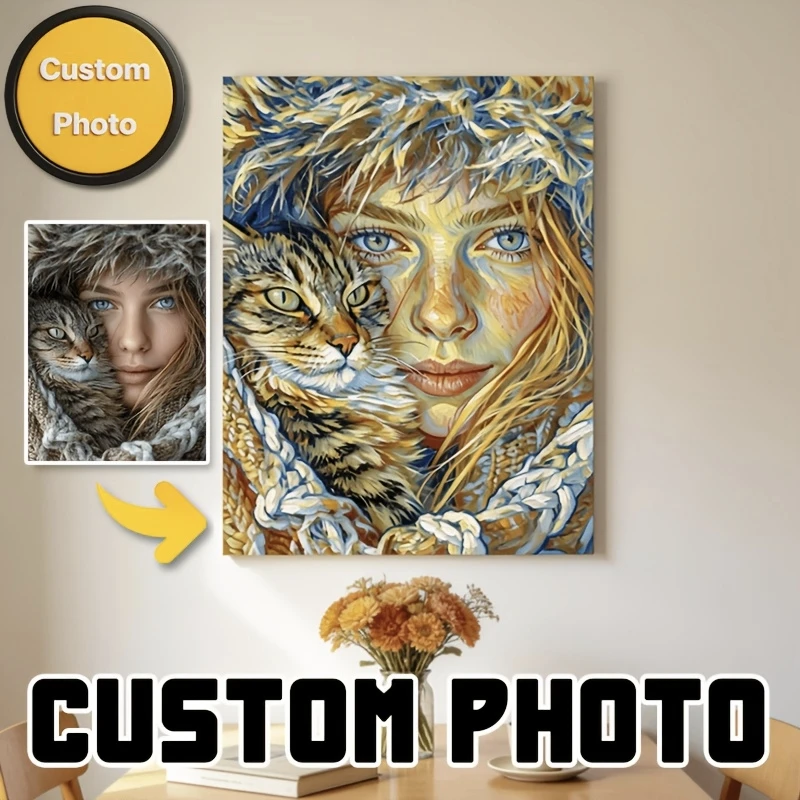 Impresiones de Arte en Lienzo al Óleo Impresionistas, Personalizables, Arte Mural para el Hogar, Fotos Familiares Personalizadas con tus Propias Fotos, Diseño Romántico para Reuniones Familiares, Alta Calidad Vibrante, Póster, Recuerdo Festivo