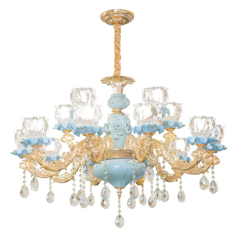Living Room Bedroom Lamps Atmosphere Minimalist Ceramic Bedroom Crystal Lamp Villa Light Stair French Luxury Crystals Chandelier