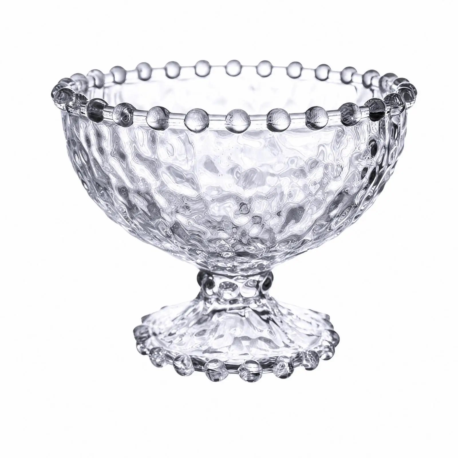 Vintage Glass Dessert Cup with Beaded Rim for Parfait Pudding and Fruit Serving Bowl
