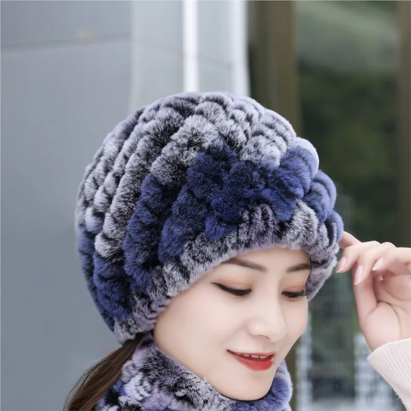 Knitted fur hats for women to keep warm in winter thick and versatile Real middle-aged elderly people autumn
