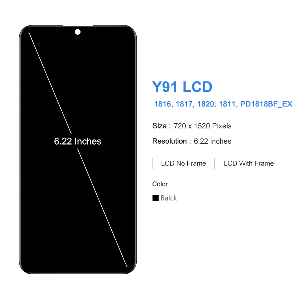 6.22\'\'OEM For VIVO Y91 Y91i Y91c LCD Display Screen Touch Digitizer Assembly For VIVO Y93 Y93s Y93st Y95 With Frame Replace