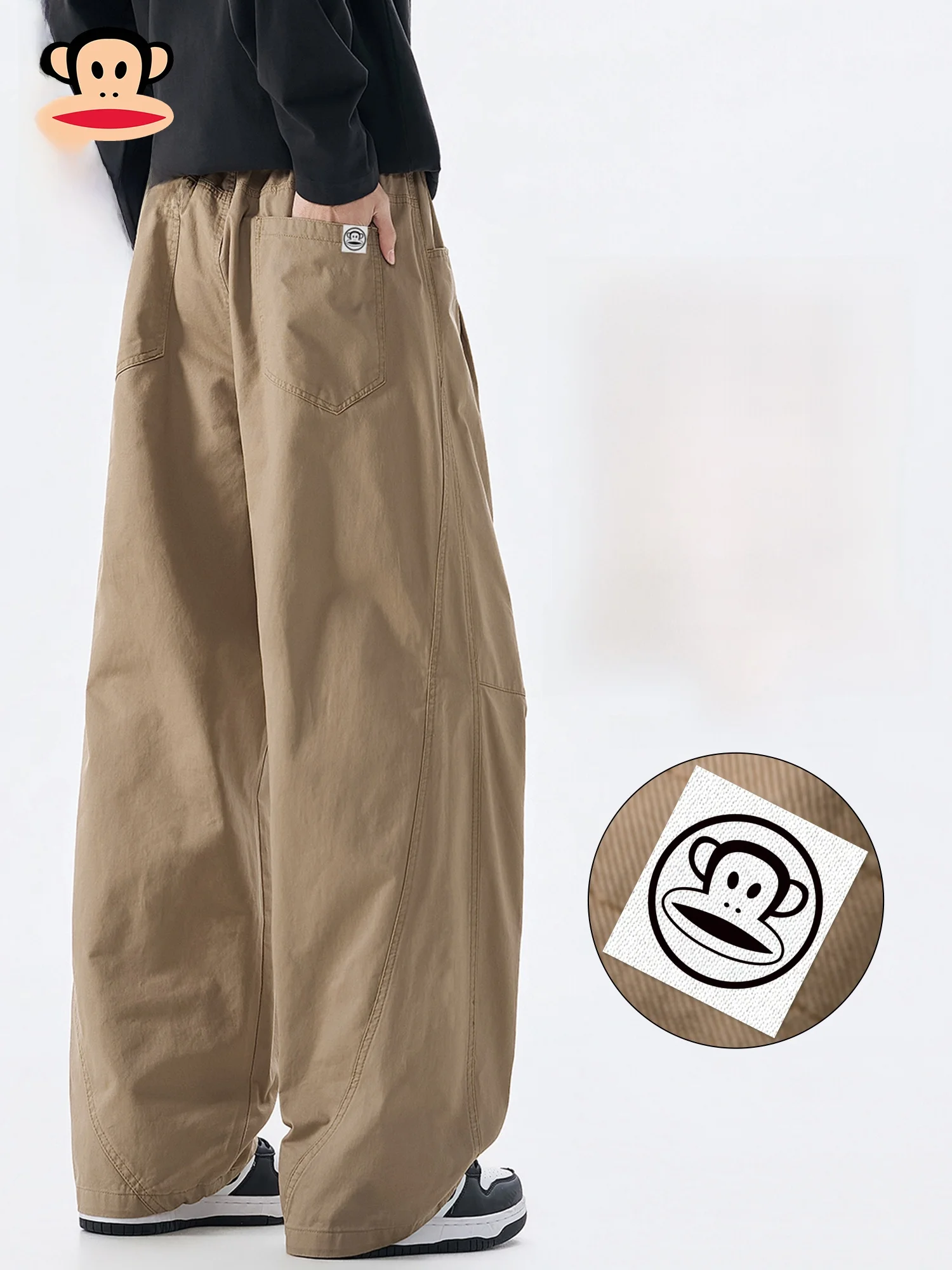 

PaulFrank Loose Wide Leg Casual Pants Men's American Sle Spring CleanFit Cargo Trousers Casual Cotton Straight Tube Pants