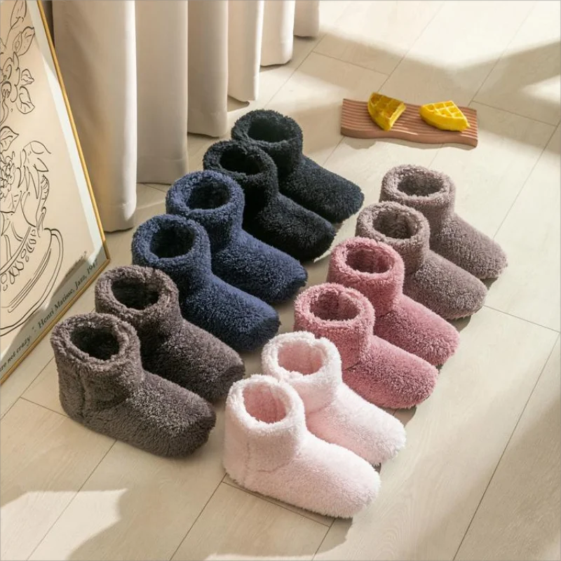 New Women Warm Faux Fur Boots  Home Plush Slippers Cartoon Lining Fluffy Cozy Flat Non Slip Sole Ladies Shoes