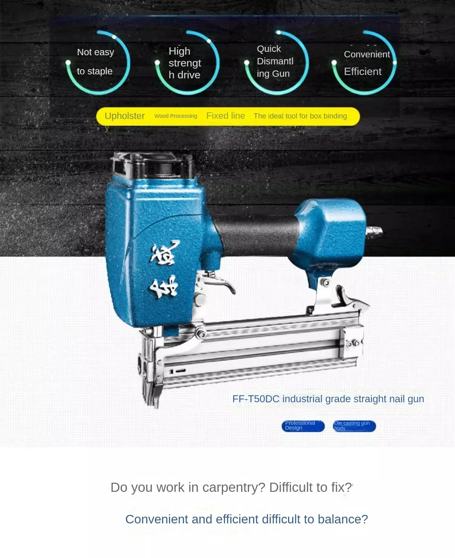 Professional FF-T50G Pneumatic Straight Nail Gun from Dongcheng - Ideal for Carpentry, Joinery and DIY Projects