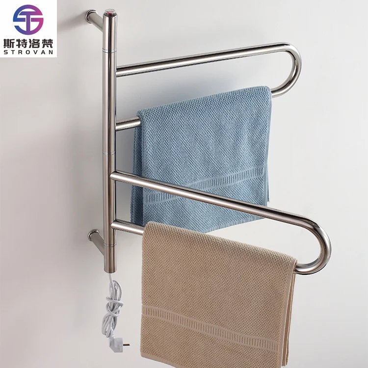 Bathroom Stainless Steel Rotating Towel Rails Electric Heated Towel Drying Rack