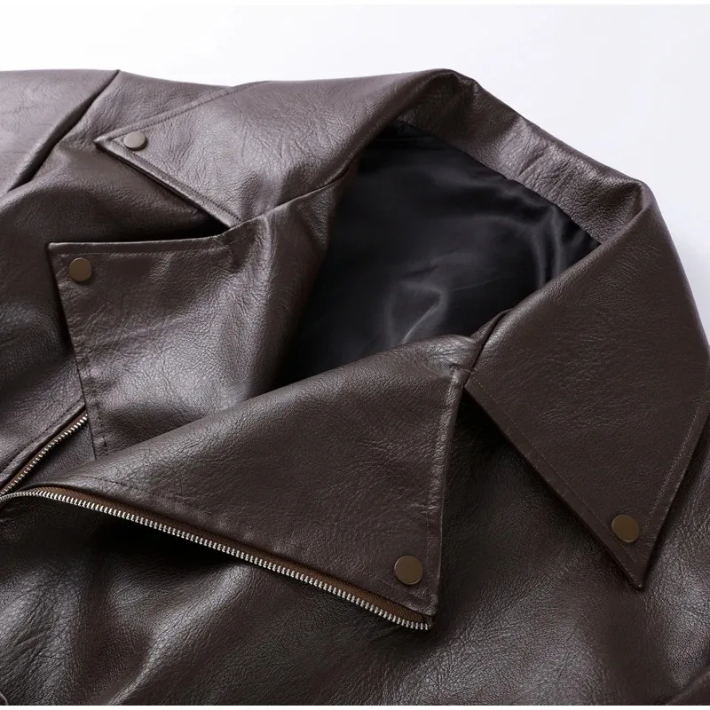 مع سترة جلدية بحزام، سترة نسائية ربيعية أوروبية وأمريكية، سترة جلدية أنيقة بحزام ريترو أمريكي للدراجات النارية #5