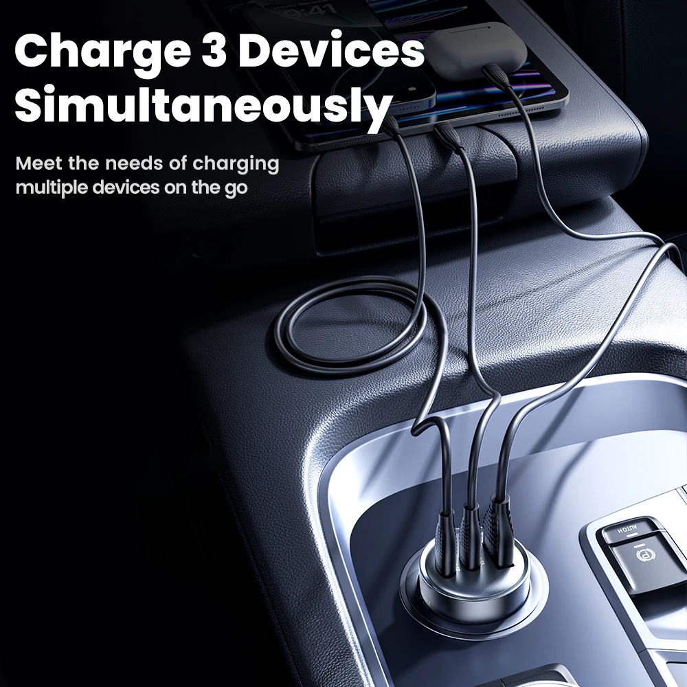 Toocki 65W USB C Car Charger 3 Ports Type C Fast Charge PPS PD3.0 QC Car Phone Charger For iPhone 16 Xiaomi Huawei Samsung