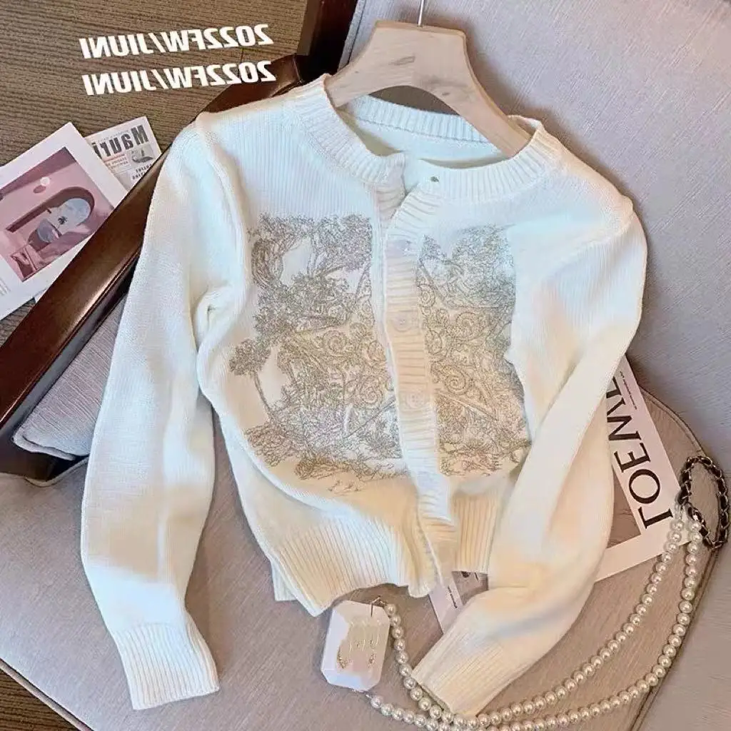 Embroidery Knit Short Cardigan Women Sweater Coat Long Sleeve Autumn Winter Warm Cashmere Korean Japan Style Knitwear Top