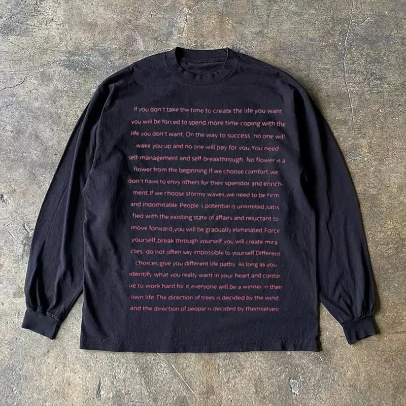 Long Sleeve 310 Pure Cotton Men's T-Shirt Upward Hero Non-Light American Style Couple's T-Shirt Youth Loose Fit Printed Tee