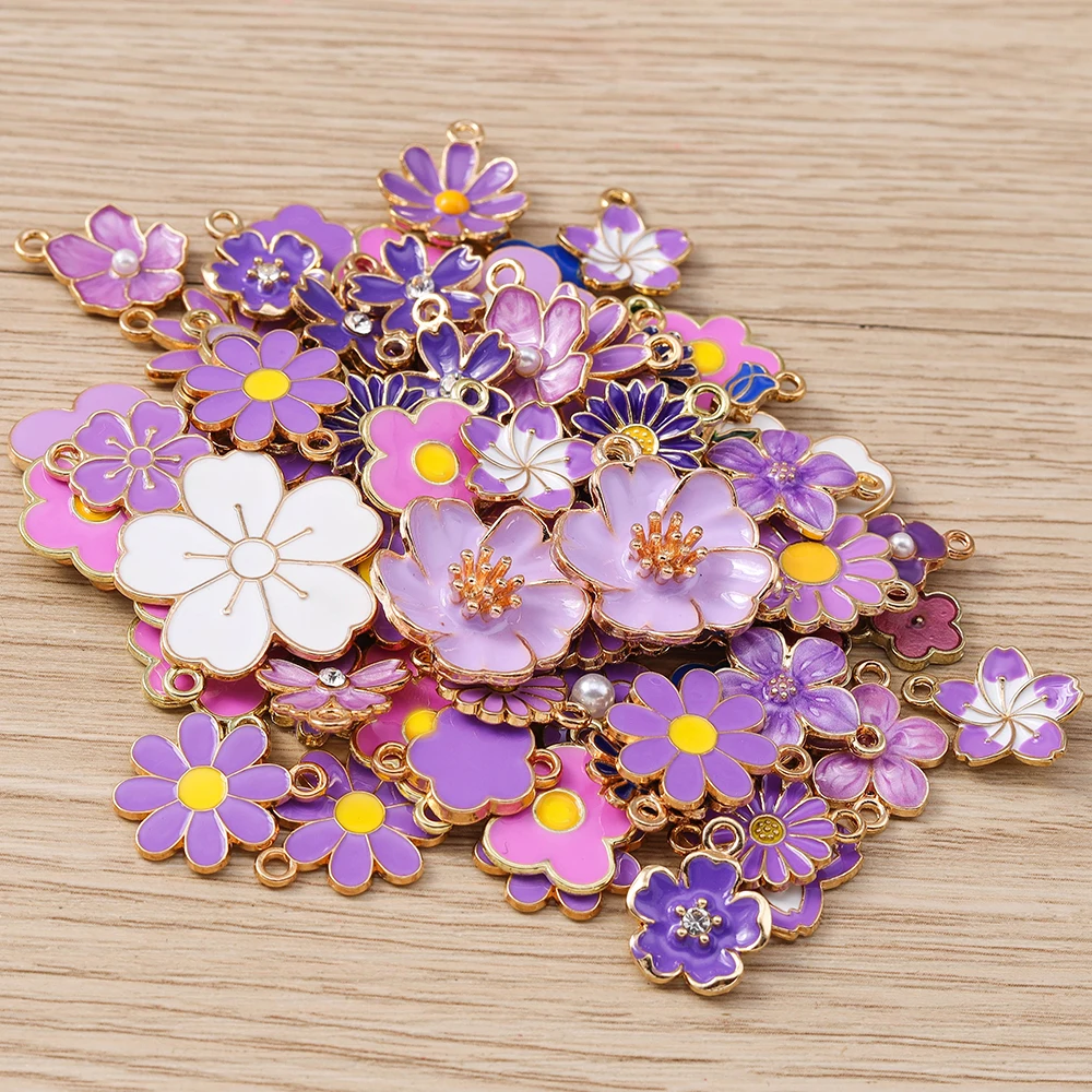 Tusember gemischte Blumenanhänger, 10 Stück, niedliche bunte Blumenanhänger für DIY-Schlüsselanhänger, Armbänder, Halsketten, Schmuckherstellung, Zubehör – Detail 5