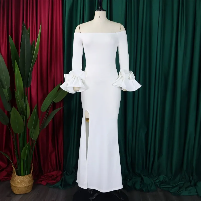 African Evening Party Dresses for Women Spring 2025 Long Sleeve Polyester Black White Red Green Long Maxi Dress Africa Clothing image 4
