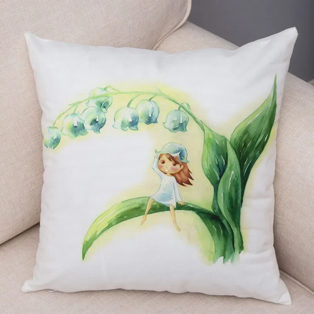 

Fairy Tale World Elves Cushion Cover Decor Cute Cartoon Floral Girl Pillowcase for Sofa Home Super Soft Short Plush Pillow Case