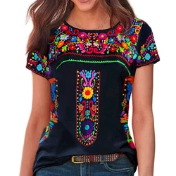 Bohemian Casual T-Shirts Summer Elegant Short Sleeve Basic Pullover Tops Women Clothing Vintage Shirts Tees Y2K Female Blouses