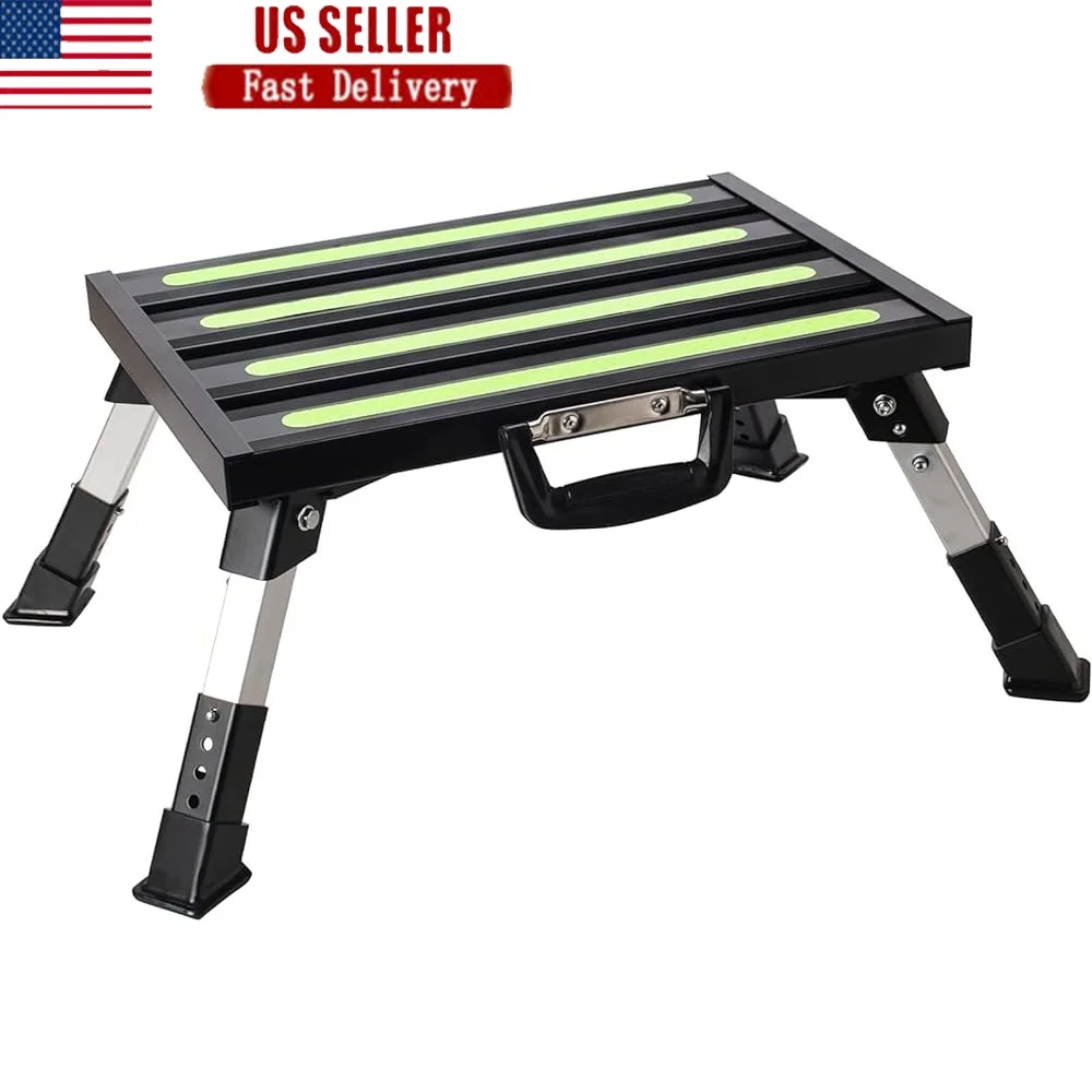 Adjustable Folding RV Steps Non-Slip Heavy Duty Aluminum Platform Portable 4-Level Stool Outdoor Accessory Easy to Store