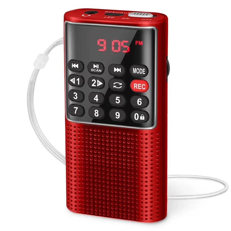 Mini xách tay túi FM Đài phát thanh cầm tay MP3 Walkman Radio với máy ghi âm có thể sạc lại pin cho Walkman đi bộ đường dài