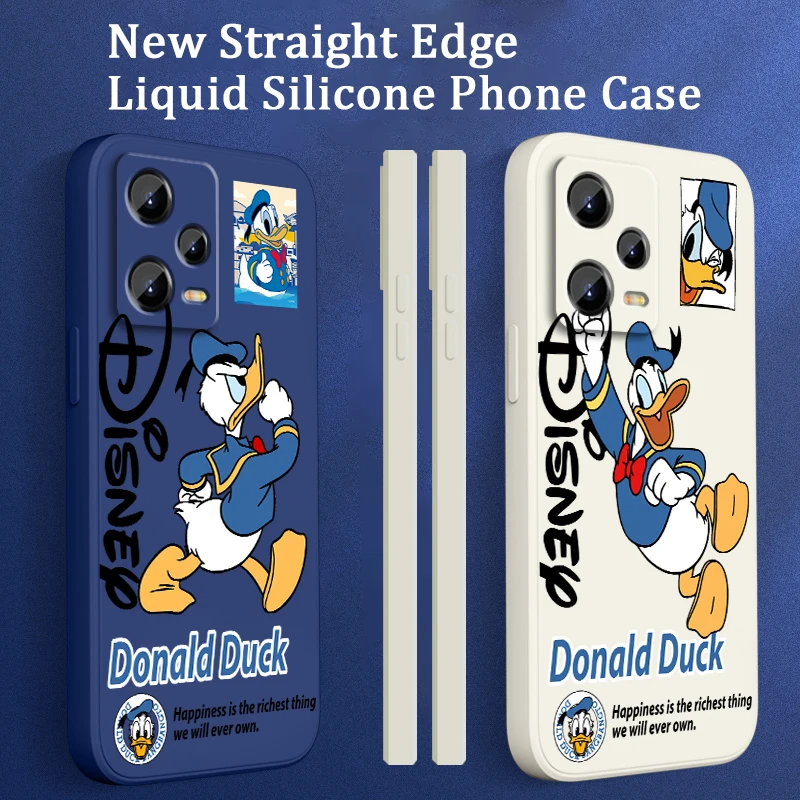 

Cute Donald Duck Disney Liquid Left Rope For Xiaomi Redmi Note 13 12 12S 12R 11 11T 11S 10 10S Pro Plus 5G Cover Phone Case