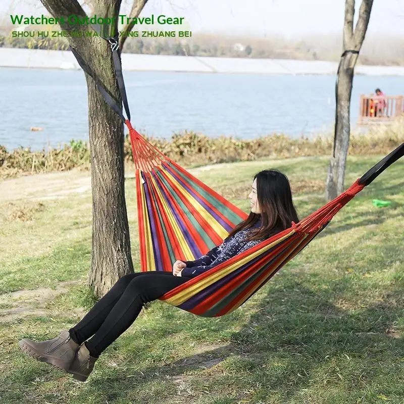 Nueva hamaca de lona gruesa para adultos, para exteriores y camping, fácil de transportar y guardar, lo que hace que sus actividades sean más cómodas.