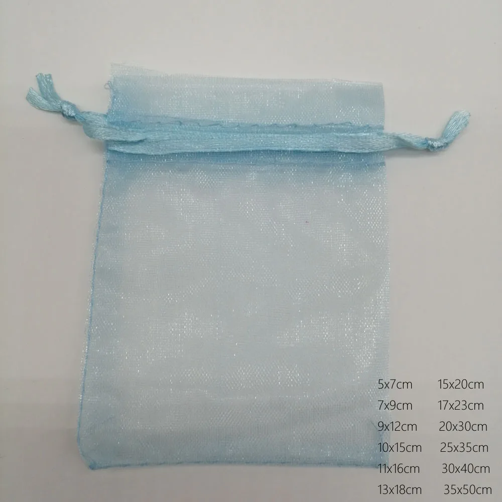 1000pcs/Lot Sky Blue Goodie Wedding Organza Drawstring Gift Bags Sachet Pouch Packaging Birthday Party Favors Christmas Display