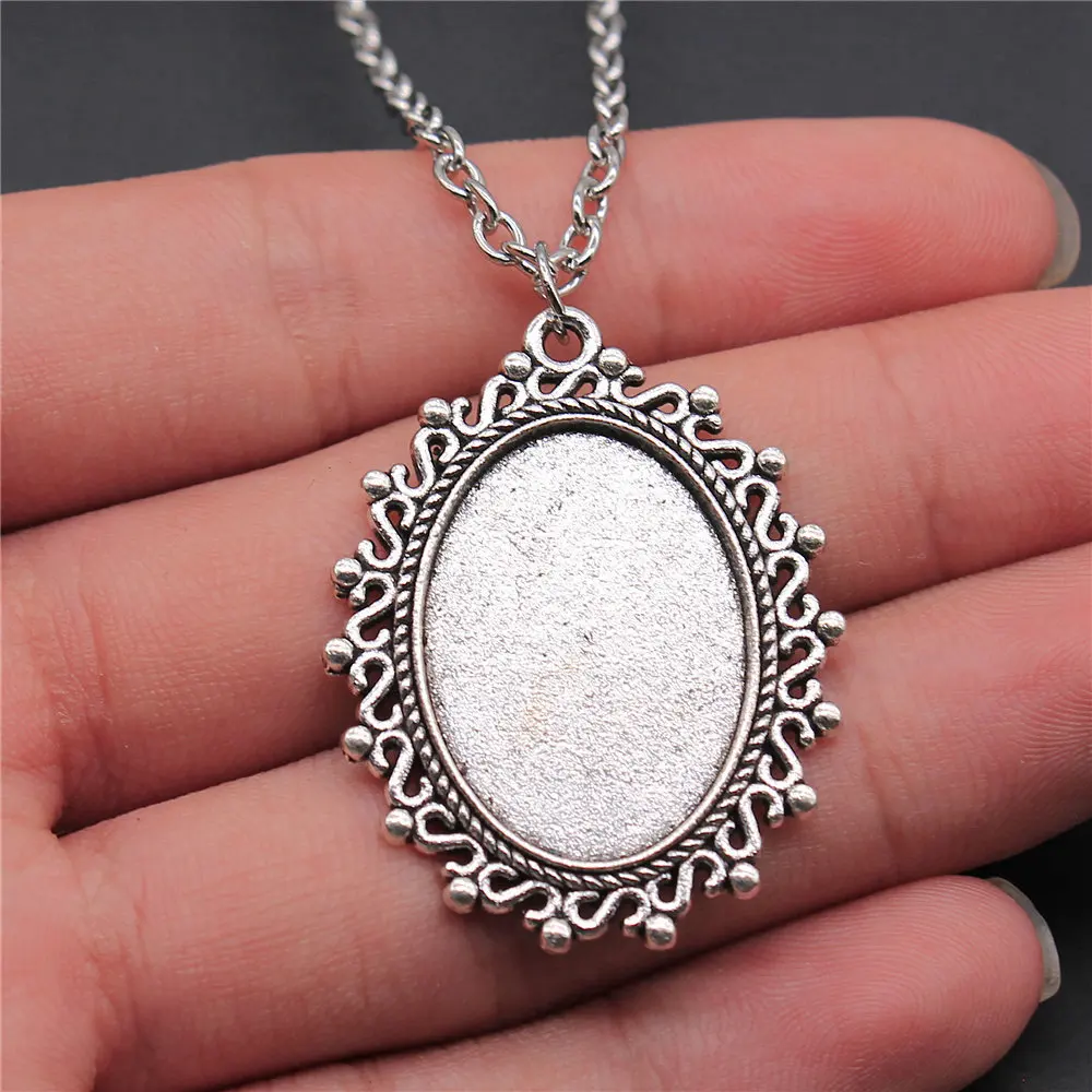 Oval Vintage Style Cameo Cabochon Pendant Base Setting Necklace Women Car Accessories Jewelry New In Chain Length 70cm OR 45+4cm