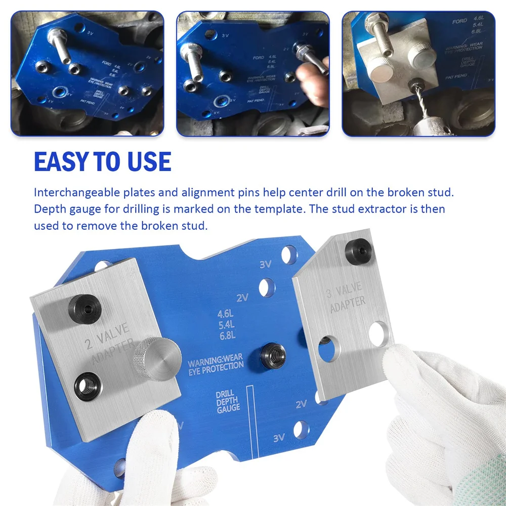 ANX 68500 Manifold Drill Template for Ford 2Valve & 3Valve Triton Engines (4.6L/5.4L/6.8L) Remove Broken Exhaust Manifold Studs