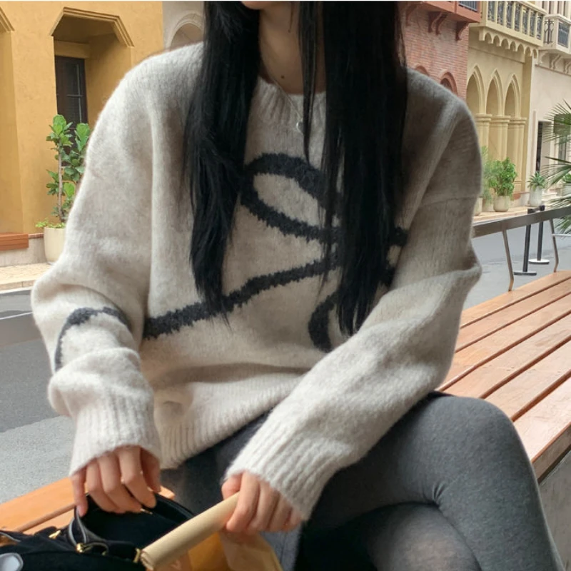 Deeptown Elegant Bow Sweaters Women Vintage Y2k Knitted Pullovers Autumn Winter Loose Long Sleeve Aesthetics Streetwear Jumpers