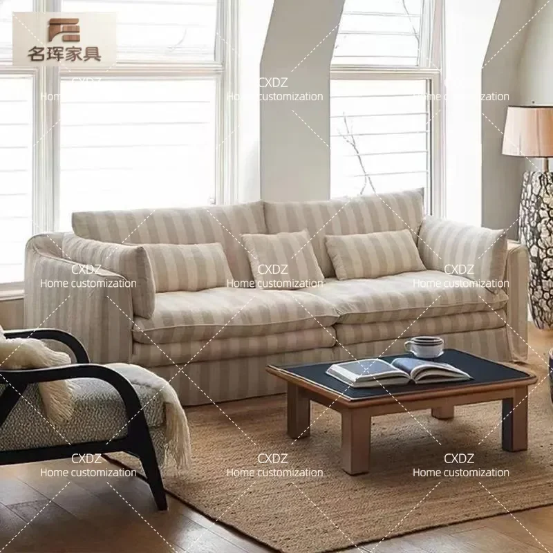 Simple Wabi Sabi Style Linen Cotton Fabric Sofa Fully Removable and Washable Cover Super Soft Hyacinth Straight Row Down