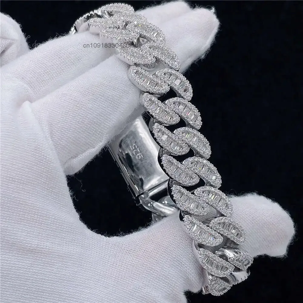 

Custom Jewelry 15mm Width S925 Vvs Moissanite Diamond Gold Plated Ankle Cuban Bracelet Baguette