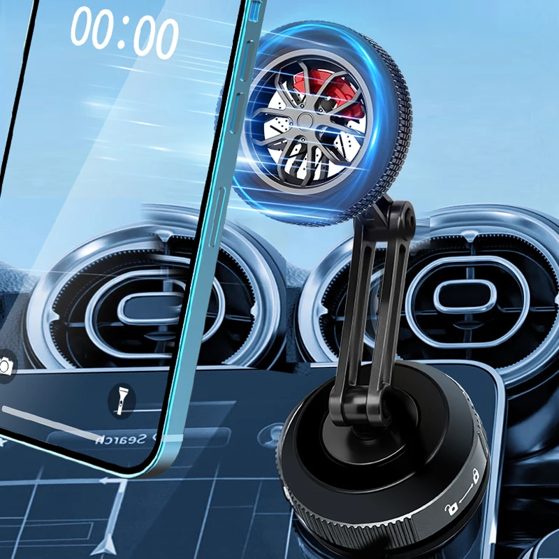 金属製ユニバーサル真空磁気車載スマホホルダー、調整可能な吸盤式折りたたみ式スマホスタンド（鏡、ジム、バス、シャワー、自宅用）