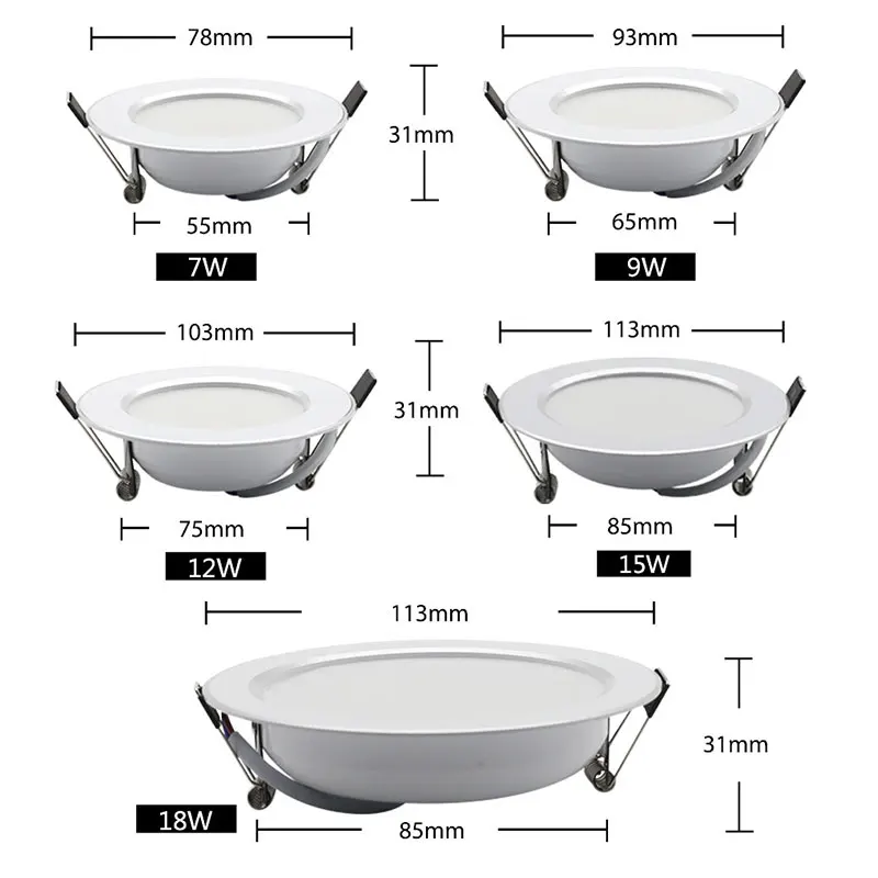 AC220V-240V Waterproof LED Downlight 7W 9W 12W 15W 18W Recessed Round LED Ceiling Lamp LED Spot Lighting Indoor Lighting