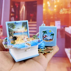 1Pc Creative 3D Folding Book Toy Keychain Funny Cute Burger Beach Summer Seaside Festival Mini Magic Book Backpack Small Pendant
