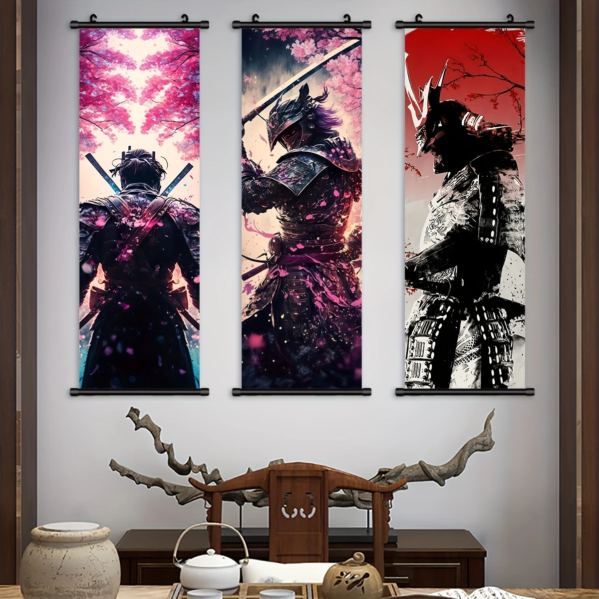 Tapisserie murale VIKAMA enroulable motif fleur de cerisier sombre, guerrier Ukiyo-e, décoration d'entrée pour la maison