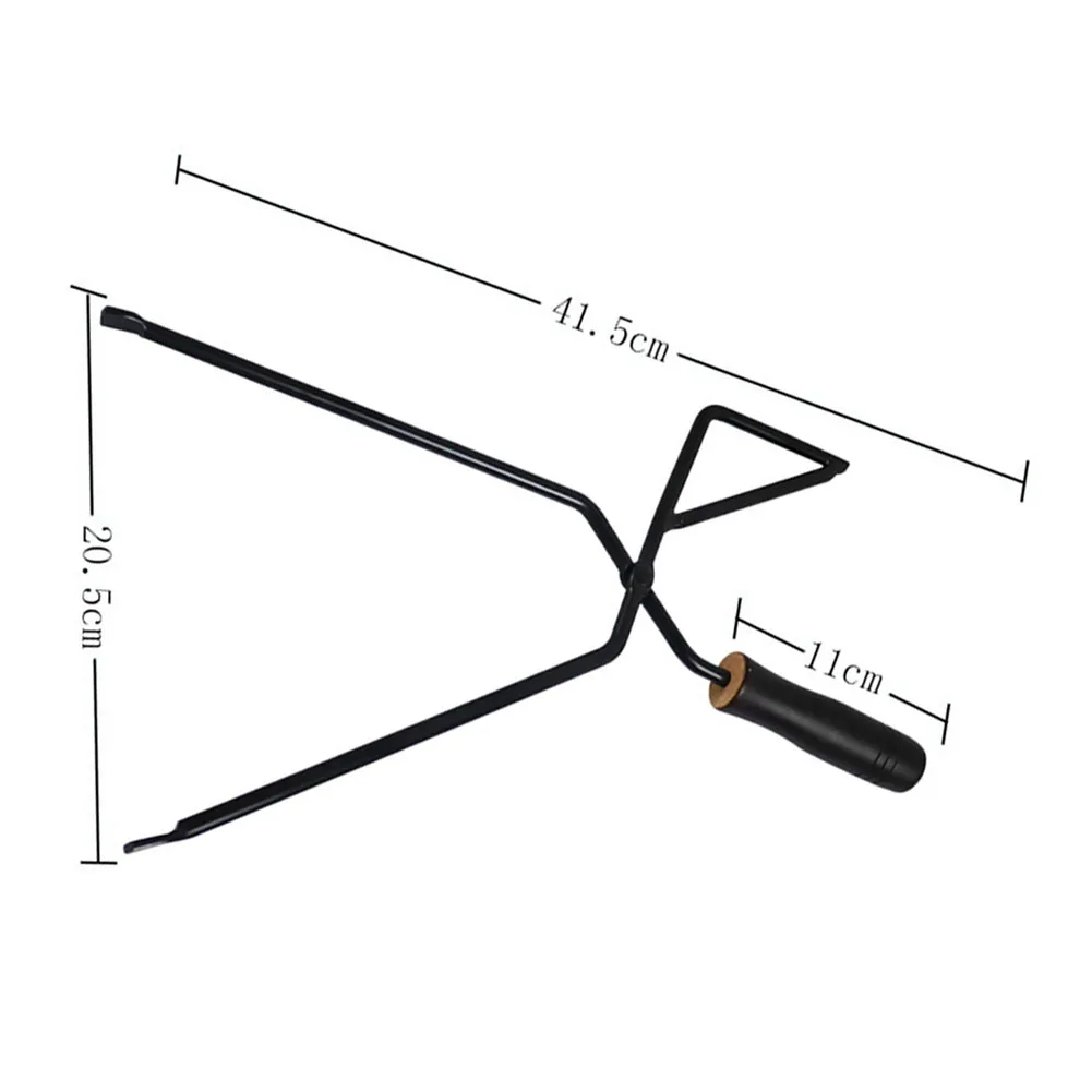 Carbon Steel Fire Pliers with Triangular Tip and Ergonomic Beechwood Handle for BBQ and Campfire Charcoal Tasks