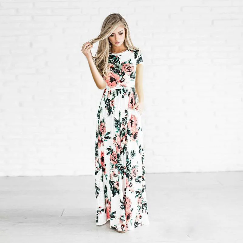 Summer Maxi Dress Women 2024 Pink Floral Print Boho Beach Dress Ladies Evening Party Long Dress Sundress Vestidos de festa 3XL