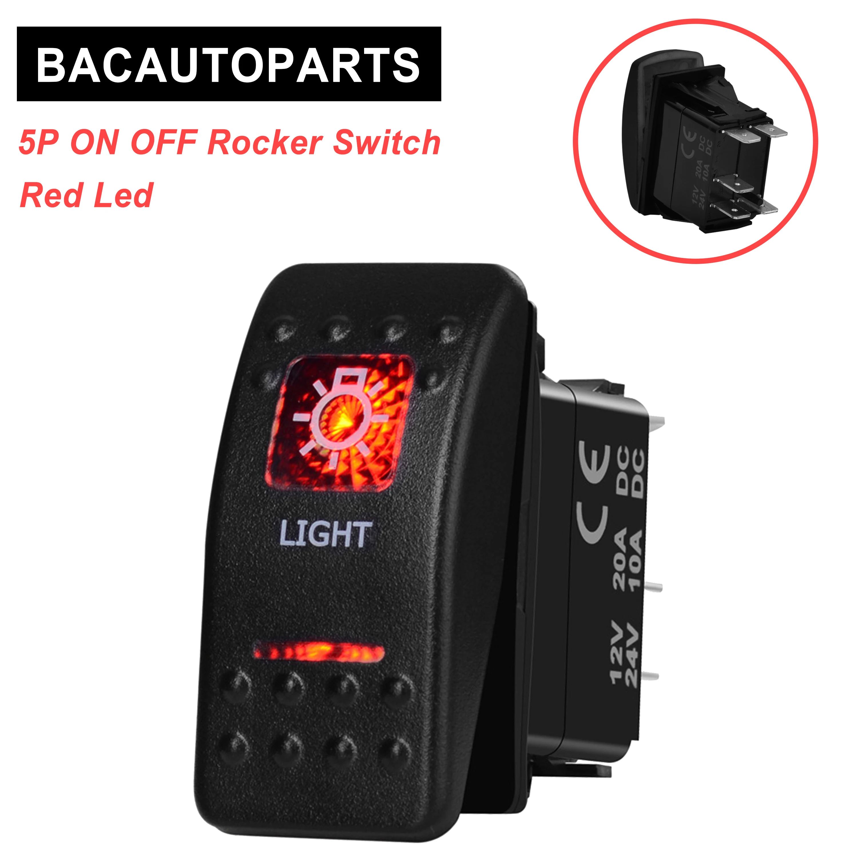 Red Led Light Symbol Rocker Switch SPST 5P ON OFF 12v/24v For Car Marine Boat IP66 NARVA Carling ARB Style Auto Camper Parts