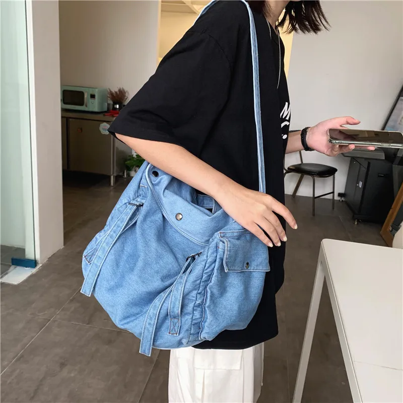 Borsa a tracolla donna Denim Casual Zipper morbida borsa a tracolla ad alta capacità solida di alta qualità