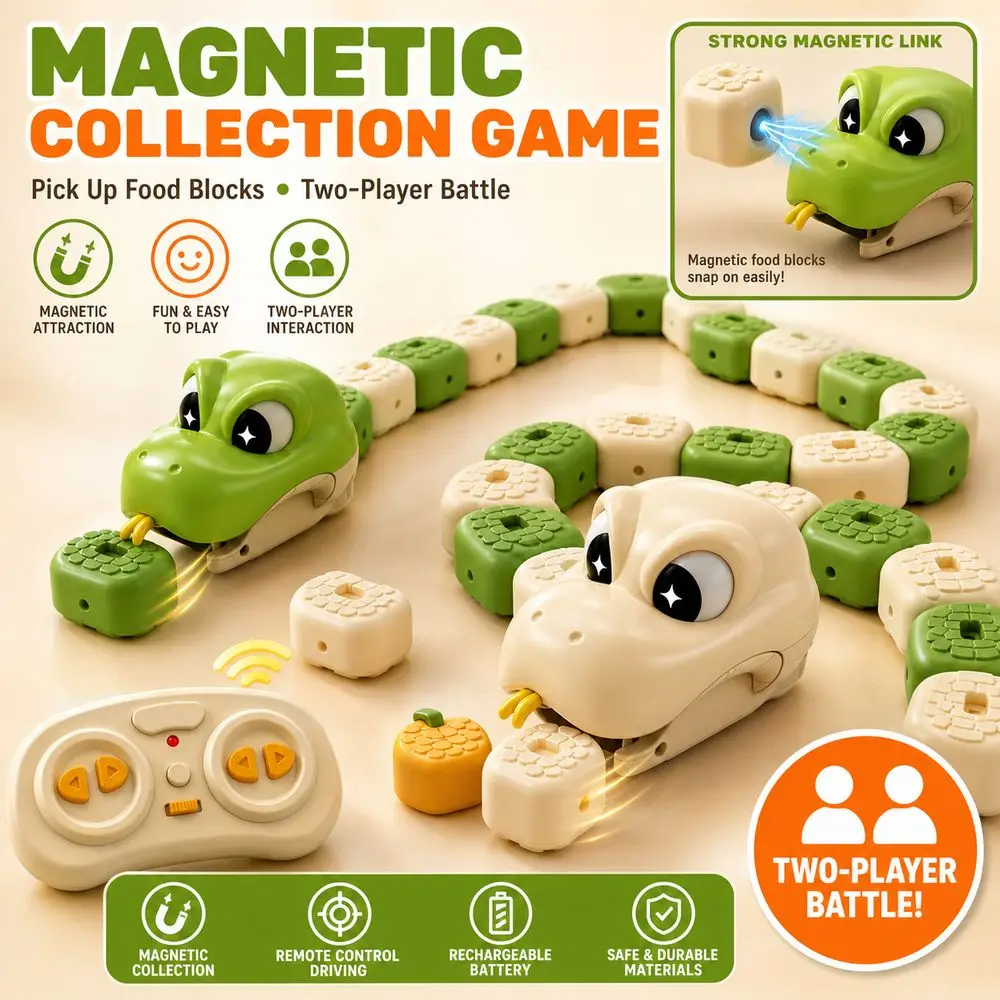 Remote Controlled Greedy Snake Magnetic Cartoon Animal Interactive Snake RC Car Magnetic Collection Remote Control Snake