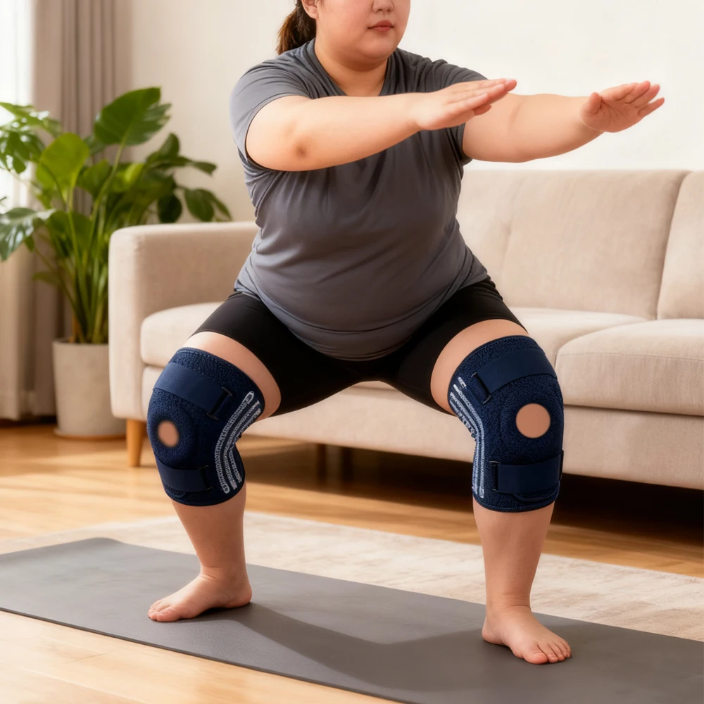 1 Stück Übergrößen-Kniebandage für Damen & Herren mit Seitenstabilisatoren, Kniescheiben-Unterstützung für Laufen, Basketball, Training – Detail 16