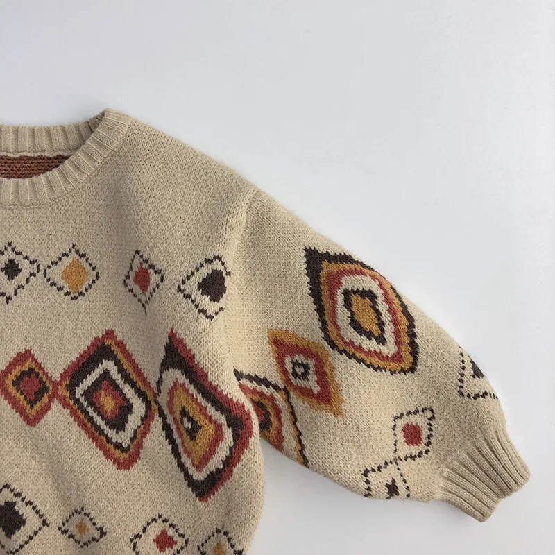 Milangel-suéteres Retro de rejilla colorida para niños, suéter cálido Vintage, abrigo de punto grueso para niñas, otoño e invierno, 2024
