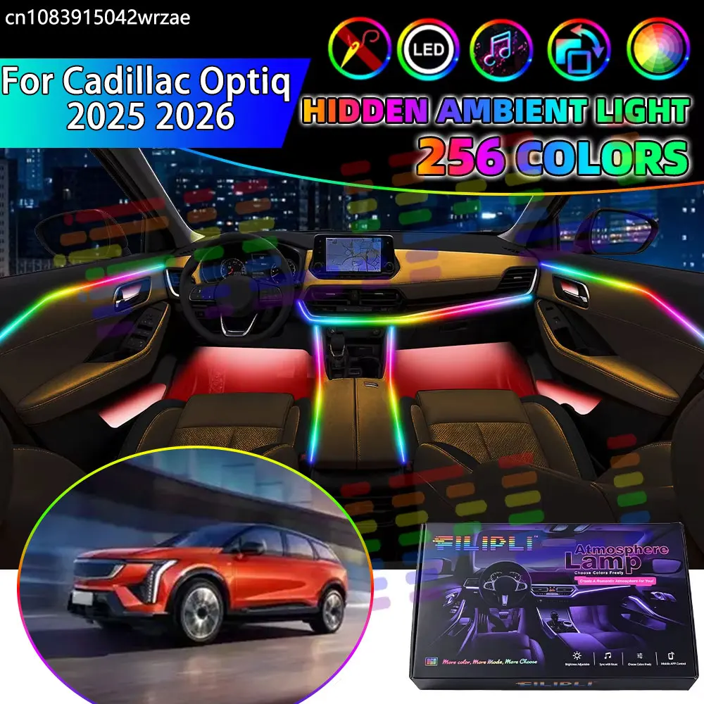 For Cadillac Optiq 2025 2026 RGB Car Interior Ambient Lights Strips Breathing Lighting Kit App Control LED strips Auto Parts