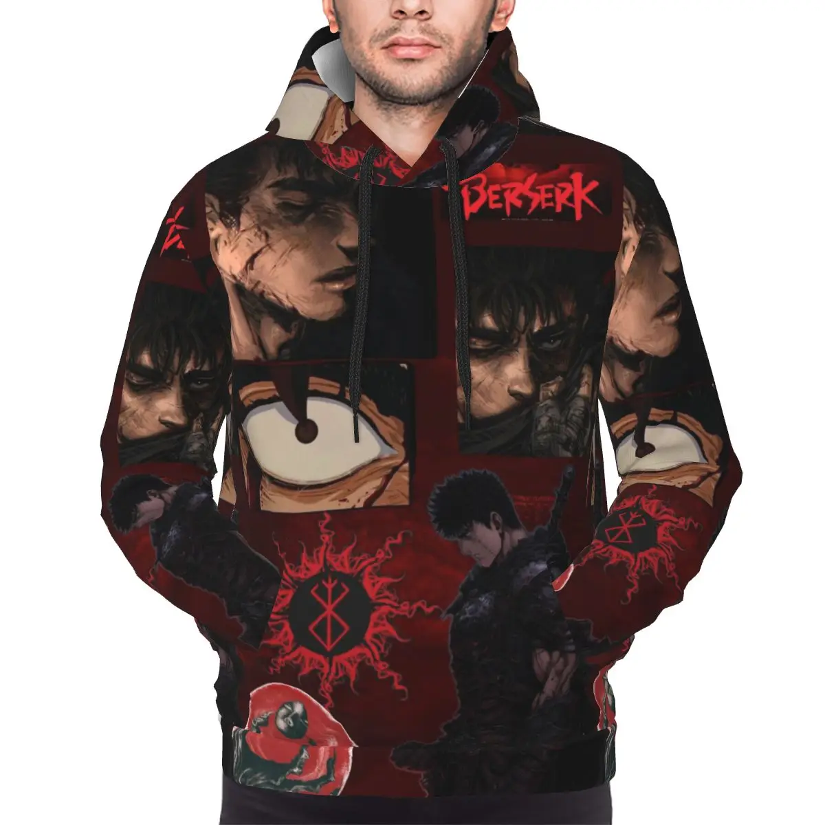 Men Women Japan Anime Berserk Guts Hoodie Hooded Collar Drawstring Hoodies Pullover Sweatshirts Long Sleeve Shirt