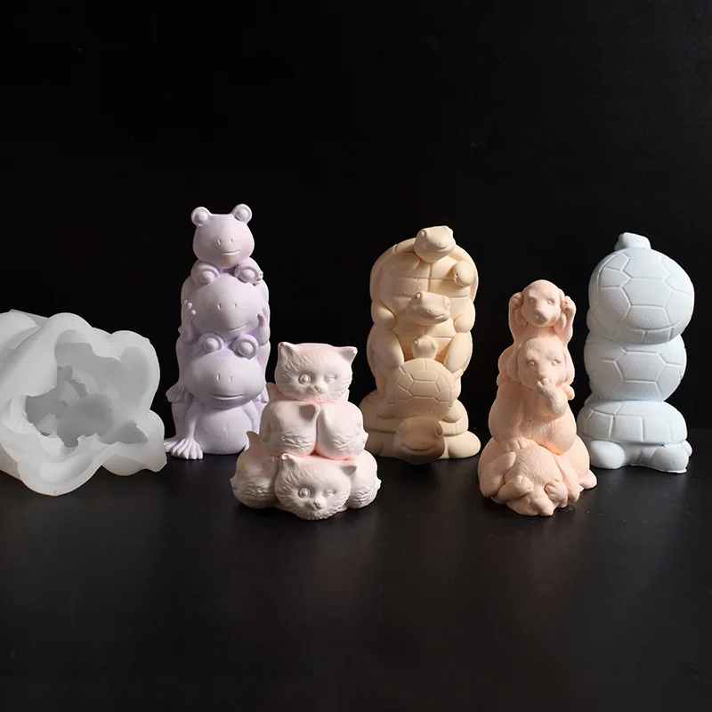 قوالب شموع جديدة قابلة للتكديس ثلاثة في واحد للأغنام والسلحفاة يمكنك صنعها بنفسك لا تبدو لا تتحدث ولا تستمع قالب الجرو والقطط 3 في واحد