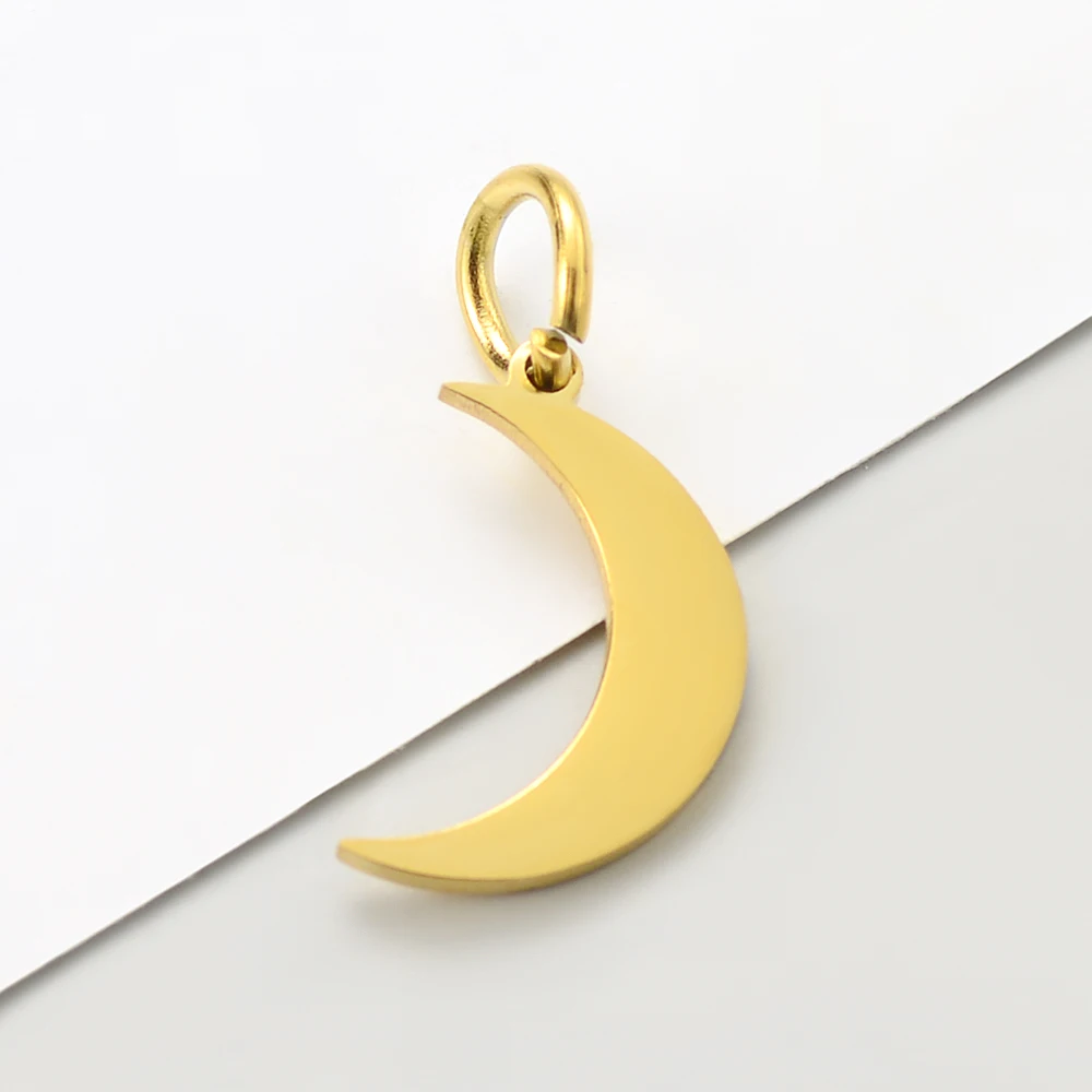 10pcs/Lot Stainless Steel Mirror Polish Lightning Charms Moon Pendants for DIY Jewelry Making Accessories