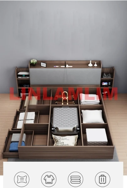 Prostota w stylu nordyckim łóżko ze schowkiem rama tapicerowana camas prostokąt Queen/duży rozmiar łóżka MDF Camara z lampą LED, ładowanie Usb,