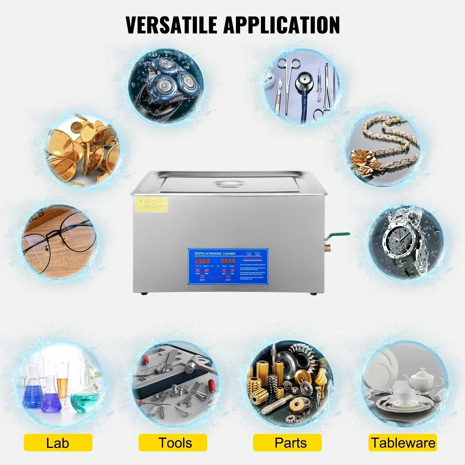 VEVOR بالموجات فوق الصوتية الأنظف بالموجات فوق الصوتية الأنظف المحمولة آلة التنظيف بالموجات فوق الصوتية 1.3L-30L غسالة الصحون لنظارات أسنان المنزل
